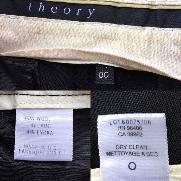 Theory Emery Wide Leg Wool Pants Black 00 - Picture 6 of 10